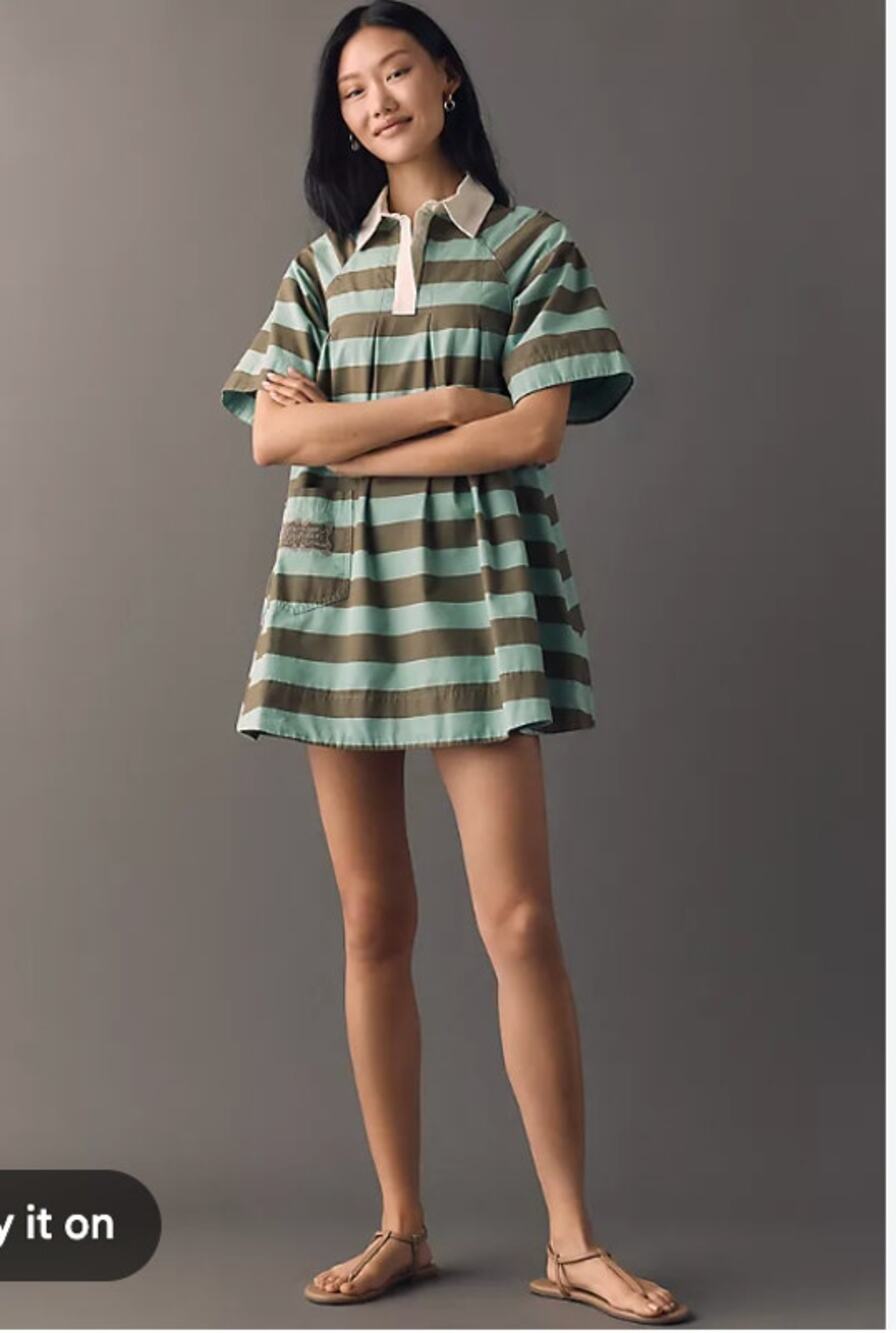 Anthropologie Damson Madder Maggie 100% Cotton Stripe Mini Dress 2 NEW